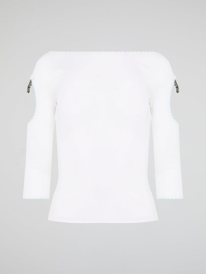 Elevate your everyday wardrobe with this stunning White Cut Out Top from Roberto Cavalli. Crafted from luxurious, high-quality materials, this top features intricate cut out detailing that adds a touch of edge and sophistication to any outfit. Perfect for day or night, this versatile piece is a must-have addition to your fashion collection.