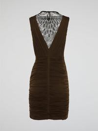 Elevate your evening attire with the sophisticated elegance of the Brown Lace Neckline Ruched Dress by Roberto Cavalli. The intricate lace neckline adds a touch of femininity, while the ruched detailing creates a flattering silhouette. Perfect for any special occasion, this dress exudes luxury and timeless style.