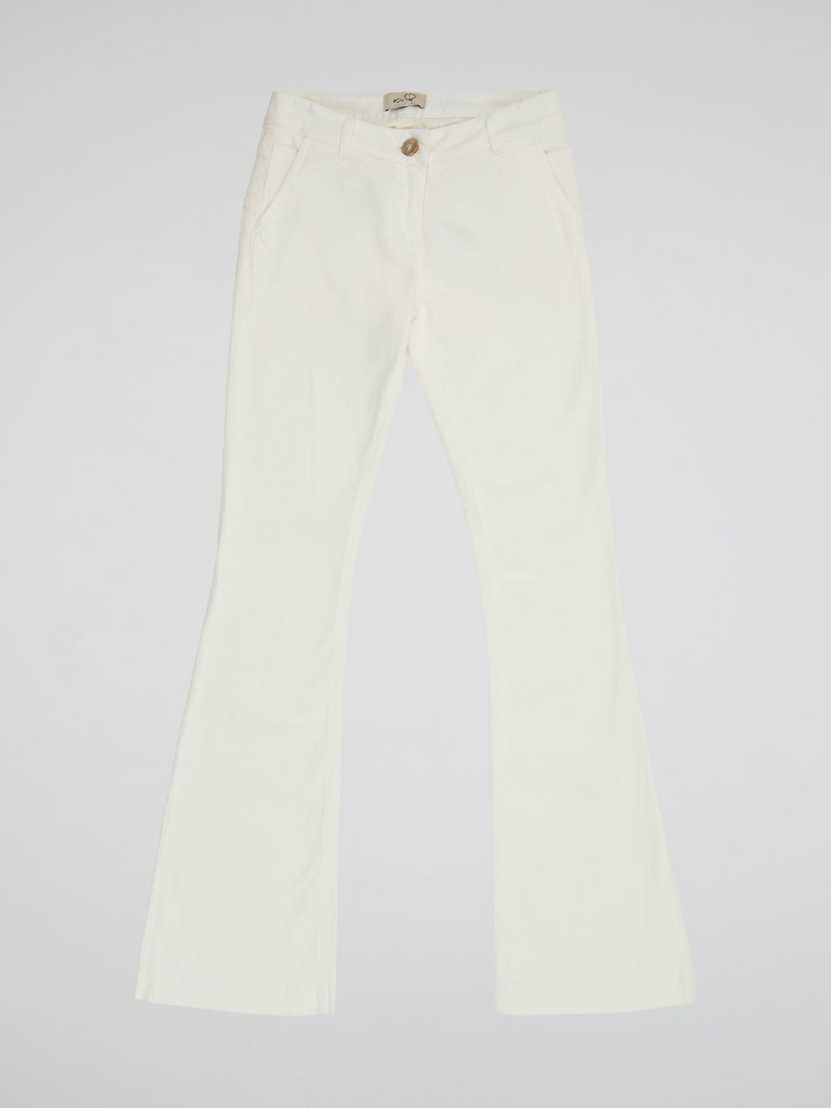 Step into the spotlight with these stunning White Flared trousers from Ki6?who Are You? Made with luxurious and breathable fabric, these trousers will elevate any look with their sleek and sophisticated design. Whether you're dressing up for a night out or keeping it casual during the day, these trousers are a must-have addition to your wardrobe.