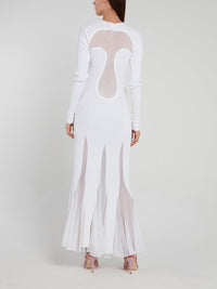 White Godet Knit Maxi Dress