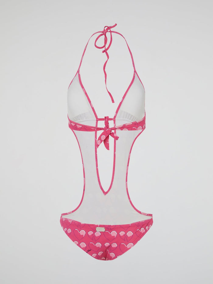 Make a splash with this Pink Heart Print One-Piece Swimsuit by Philipp Plein, a stunning combination of style and femininity. The bold heart print design is sure to turn heads wherever you go, while the high-quality fabric and elegant cut ensure a comfortable and flattering fit. Whether you're lounging by the pool or soaking up the sun on the beach, this swimsuit will make you feel confident and fabulous.