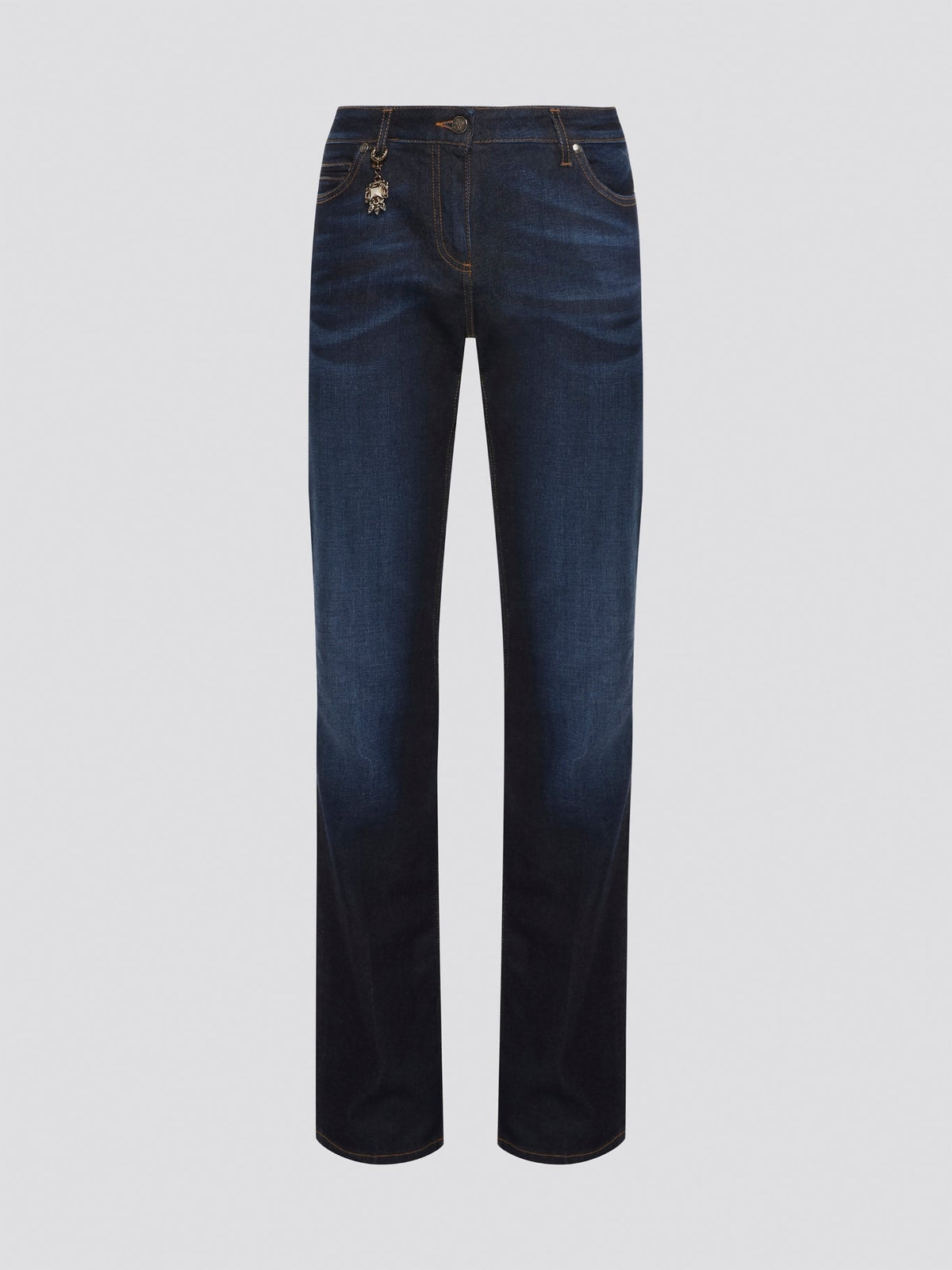 Step into the epitome of casual-chic with these Navy Stonewashed Straight Cut Jeans from Roberto Cavalli. Crafted from premium denim, these jeans feature a relaxed fit and a trendy stonewashed finish for that effortlessly cool look. Pair them with a crisp white shirt and sneakers for a weekend-ready ensemble that exudes style and comfort.