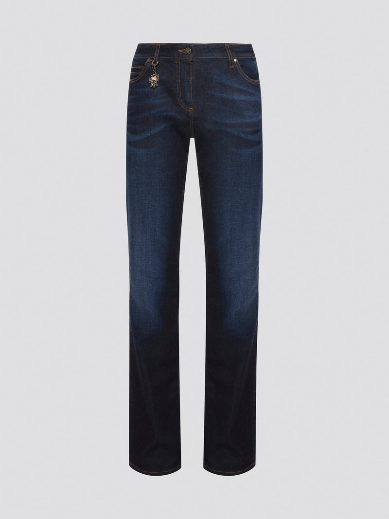 Step into the epitome of casual-chic with these Navy Stonewashed Straight Cut Jeans from Roberto Cavalli. Crafted from premium denim, these jeans feature a relaxed fit and a trendy stonewashed finish for that effortlessly cool look. Pair them with a crisp white shirt and sneakers for a weekend-ready ensemble that exudes style and comfort.