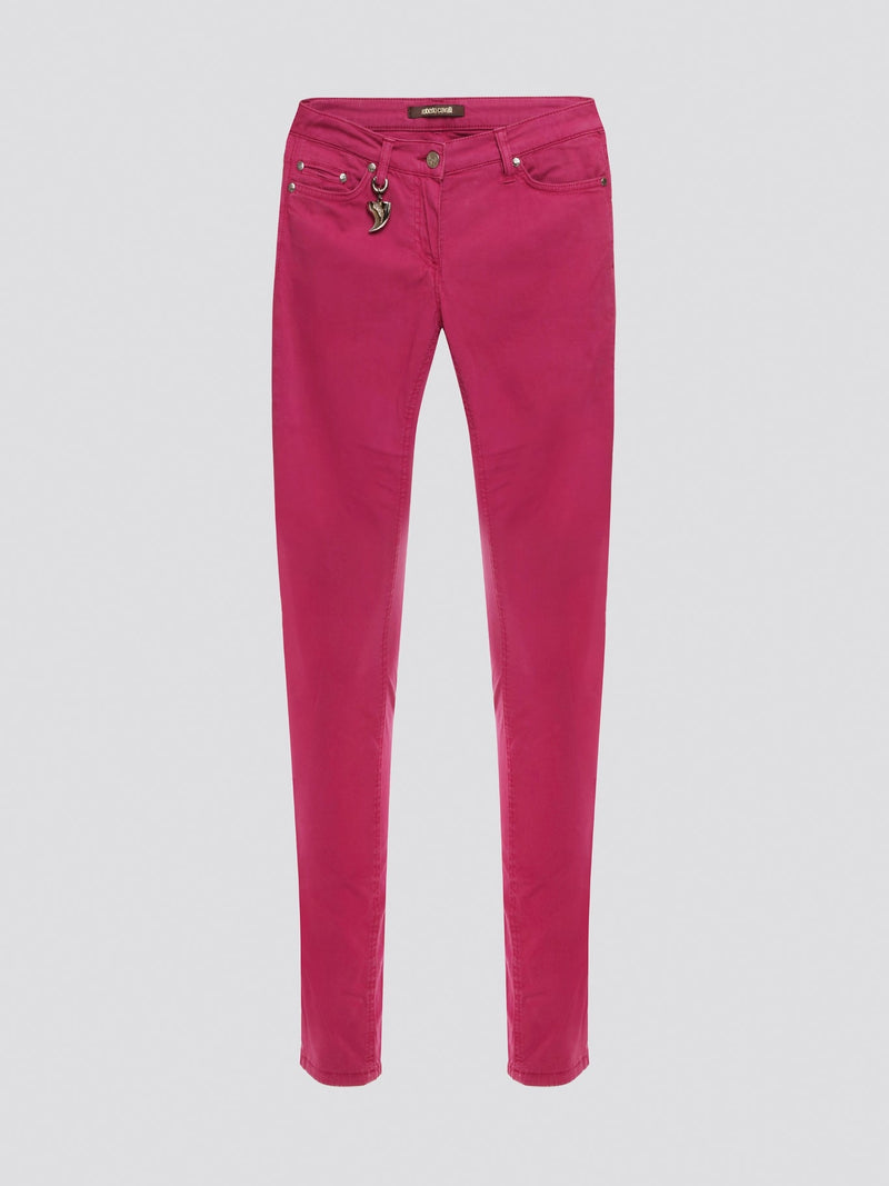 Step out in style with these Pink Skinny Denim Jeans from Roberto Cavalli, the epitome of high fashion and luxury. Crafted with precision and attention to detail, the vibrant pink color adds a fun and feminine touch to your wardrobe. Whether you dress them up or down, these jeans are sure to make a statement wherever you go.