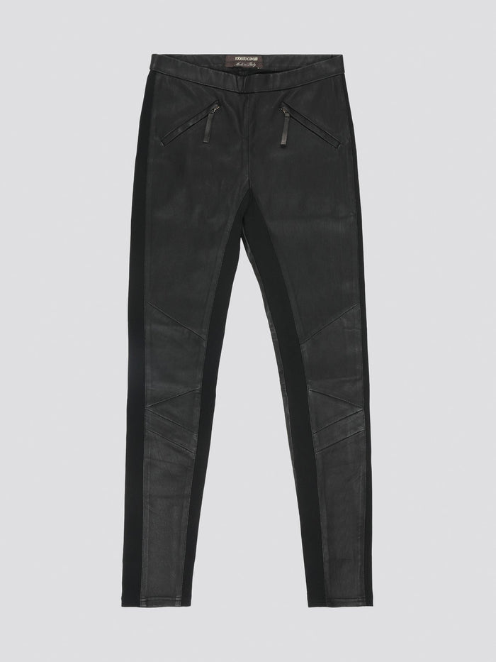 Step out in style and confidence with these Black Slim Fit Leather Pants from Roberto Cavalli. Crafted from buttery soft leather, these pants hug your curves in all the right places for a sleek and sexy silhouette. Whether you're heading out for a night on the town or simply want to elevate your everyday look, these pants are sure to make a bold statement.