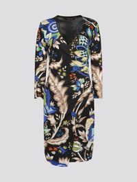 Elevate your summer style with the Foliage Wrap Mini Dress by Roberto Cavalli, a stunning piece that exudes elegance and charm. Featuring a vibrant floral print and a flattering wrap silhouette, this dress is sure to turn heads wherever you go. Perfect for daytime brunches or evening soir��es, this dress is a must-have for the fashion-forward woman looking to make a statement.