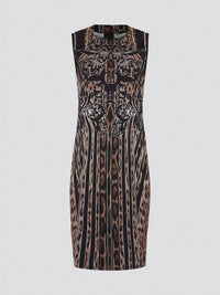 Fade into the wild with the Roberto Cavalli Leopard Print Sheath Dress. This fierce and fabulous statement piece will turn heads wherever you go, exuding confidence and sophistication. Embrace your inner predator and unleash your stylish prowess with this bold and daring dress.