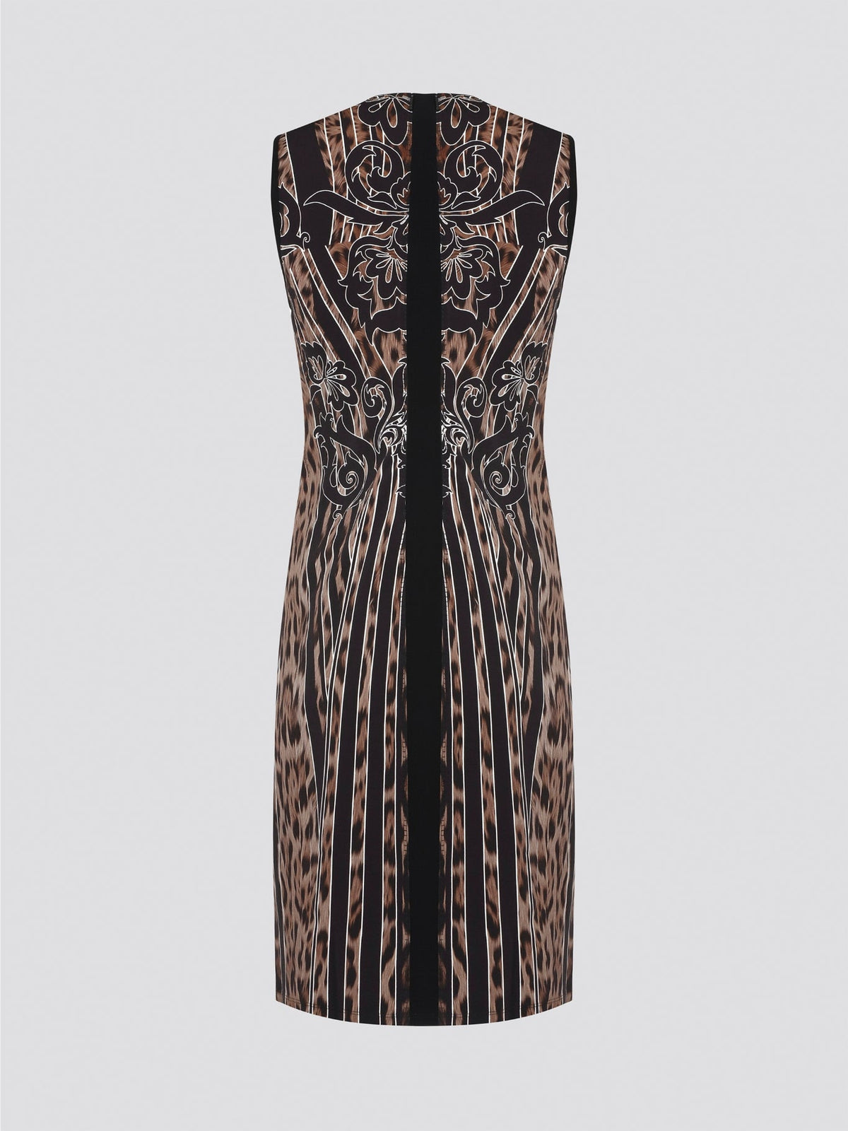 Fade into the wild with the Roberto Cavalli Leopard Print Sheath Dress. This fierce and fabulous statement piece will turn heads wherever you go, exuding confidence and sophistication. Embrace your inner predator and unleash your stylish prowess with this bold and daring dress.