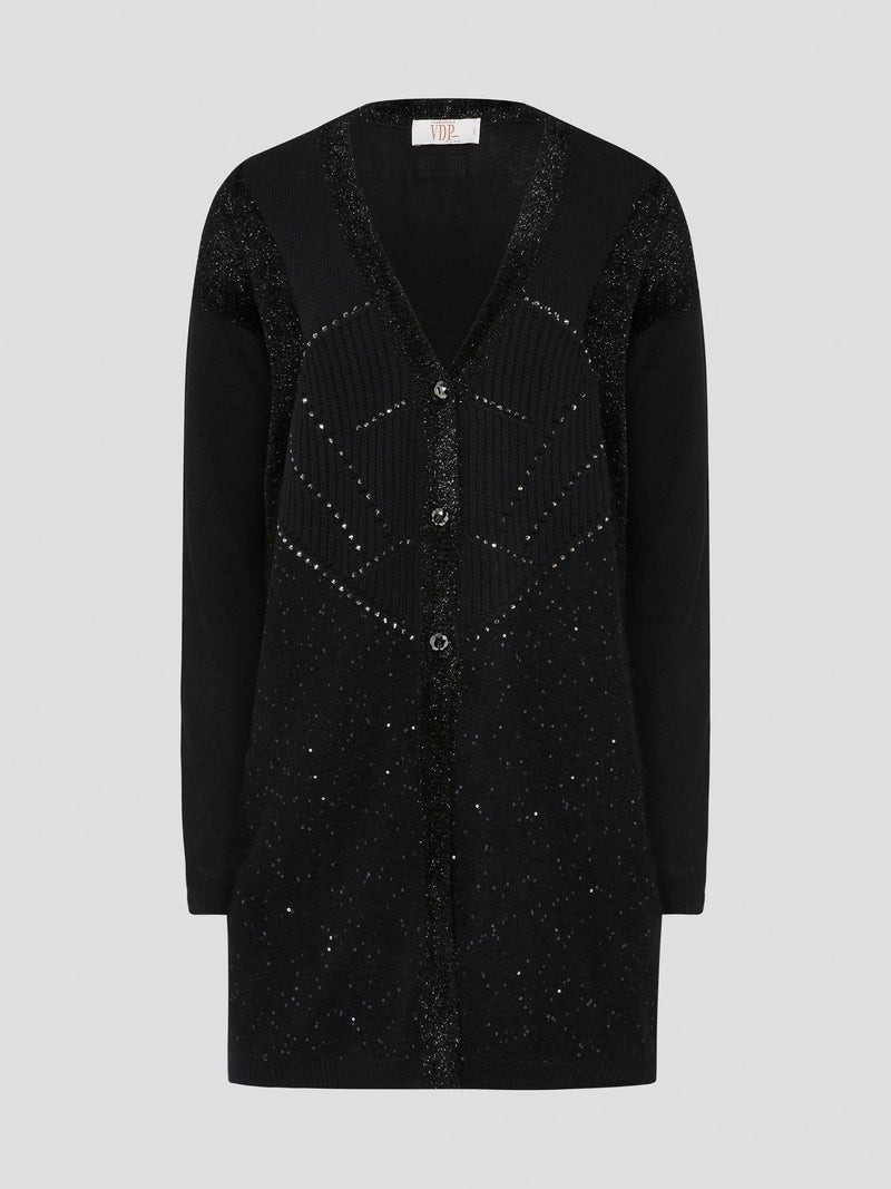 Unleash your inner rockstar with the Black Studded Cardigan V.d.p. Club, the perfect blend of edgy and chic. Made from high-quality materials with intricate studded detailing, this cardigan is a statement piece that will elevate any outfit. Whether you're heading to a concert or a night out with friends, this cardigan will have you turning heads wherever you go.