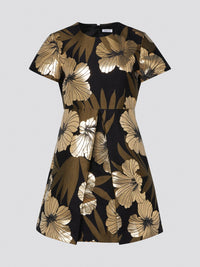 Step into the spotlight with elegance and grace in the Gold Foliage Mini Dress by Parosh, a captivating blend of glamour and sophistication. The shimmering gold fabric adorned with delicate foliage patterns will make you feel like a modern goddess with every step you take. Perfect for a night out on the town or a special event, this dress is sure to turn heads and leave a lasting impression.