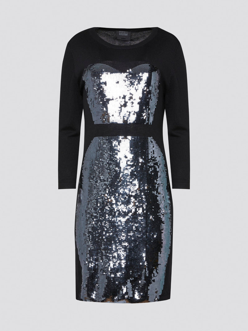 Get ready to dazzle the crowd in the Black Sequin Panel Dress by Markus Lupfer! With intricate sequin detailing and a flattering fit, this dress is perfect for turning heads at any event. Don't blend in with the crowd - stand out in style with this show-stopping piece.