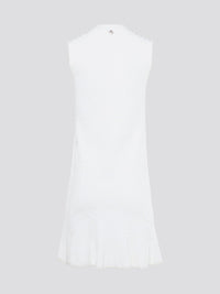 Feel effortlessly chic and sophisticated in this stunning White Sleeveless Mini Dress by Roberto Cavalli. The epitome of Italian luxury, the dress features a flattering silhouette and intricate detailing that is sure to turn heads. Perfect for any occasion, whether it's a summer soir��e or a glamorous night out, this dress is a must-have for any fashion-forward woman.