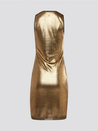 Step into the wild side with the Gold Reptilian Bodycon Dress from Roberto Cavalli. This eye-catching silhouette is adorned with a luxurious reptile print that will turn heads wherever you go. Perfect for a night out on the town, this dress is sure to make you feel like a dazzling diva.
