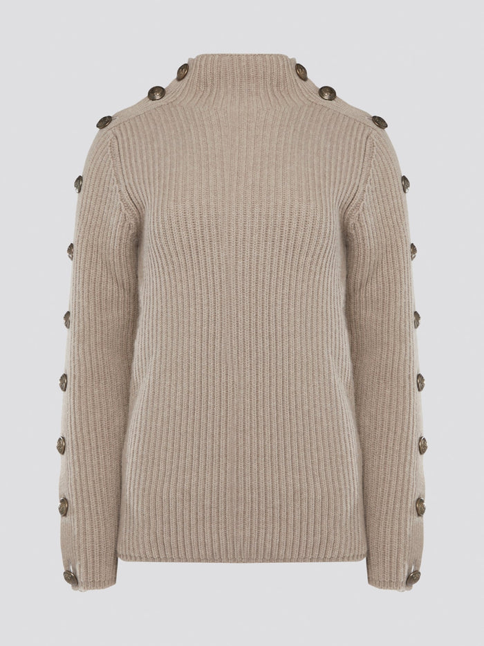 Elevate your sweater game with the luxurious Brown Button Detailed Sweater from Roberto Cavalli. This statement piece features intricate button detailing on the sleeves, adding a touch of sophistication and flair to your look. Stay cozy and stylish in this must-have staple for your fall and winter wardrobe.