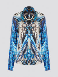 Elevate your wardrobe with the stunning Blue Printed Long Sleeve Blouse by Roberto Cavalli. Featuring a bold and striking print, this blouse is perfect for making a statement wherever you go. Crafted with exquisite attention to detail, this piece will add a touch of luxury and sophistication to any outfit.