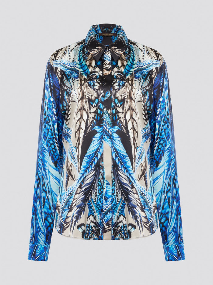 Elevate your wardrobe with the stunning Blue Printed Long Sleeve Blouse by Roberto Cavalli. Featuring a bold and striking print, this blouse is perfect for making a statement wherever you go. Crafted with exquisite attention to detail, this piece will add a touch of luxury and sophistication to any outfit.