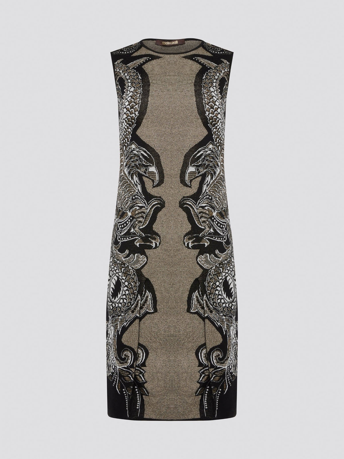 Elevate your wardrobe with the exquisite Knitted Bodycon Dress by Roberto Cavalli. Crafted with precision and care, this dress features intricate knitted details that hug your curves in all the right places. Make a statement at any event with this luxurious and unique piece that exudes elegance and style.