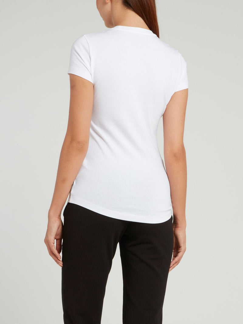 White Round Neck Logo T-shirt