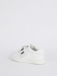 White Low Top Silver Logo Sneakers