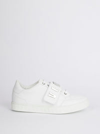 White Low Top Silver Logo Sneakers