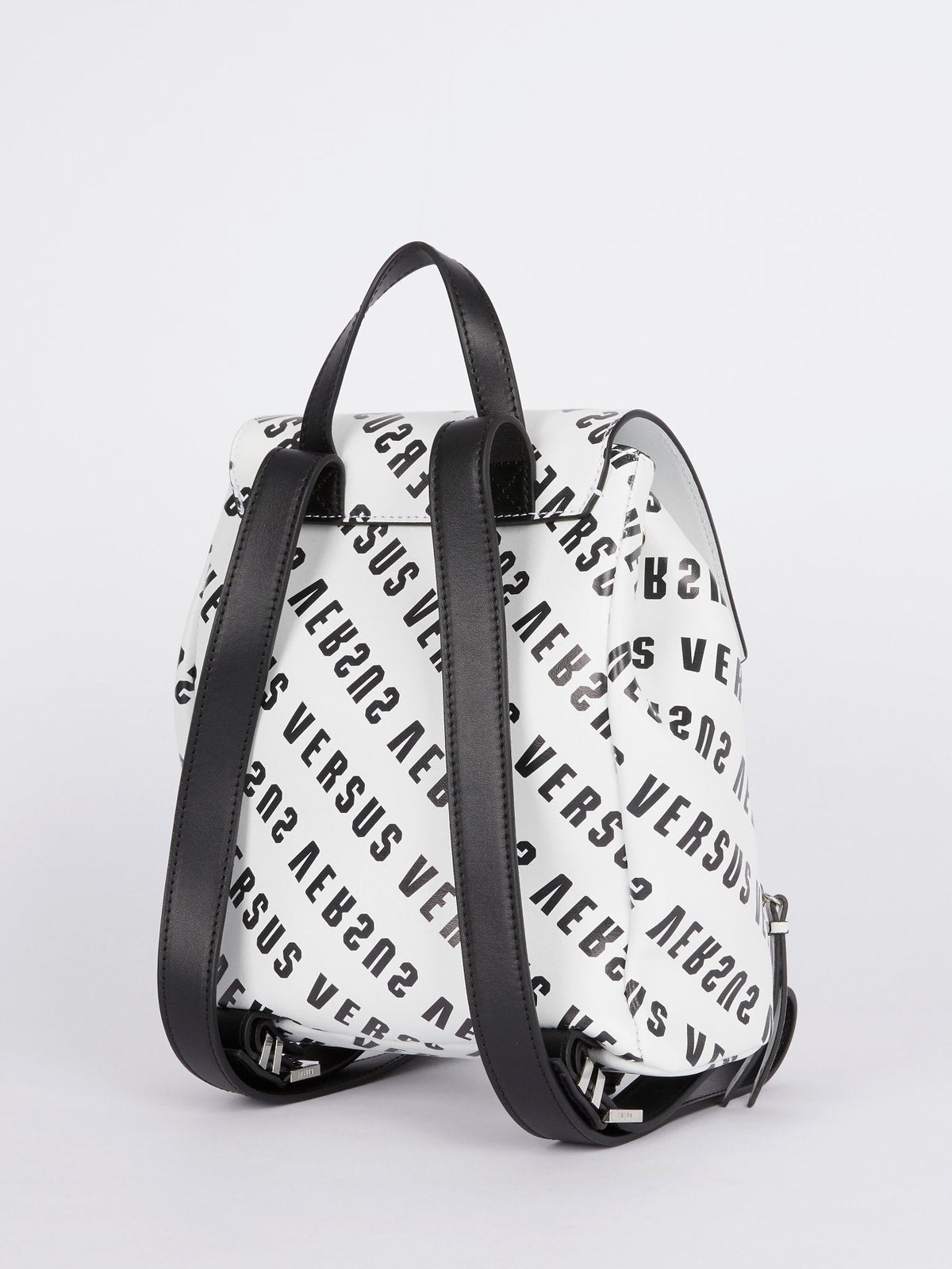 White Monogram Print Belted Backpack