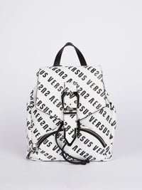 White Monogram Print Belted Backpack