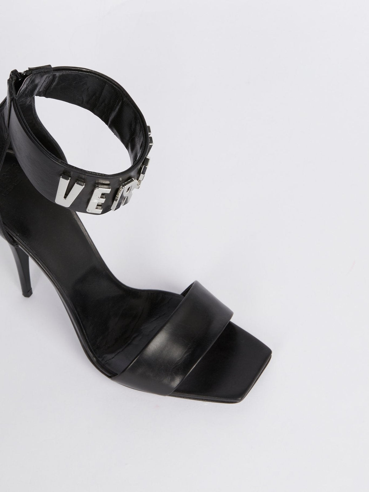 Black Logo Ankle Strap Leather Sandals