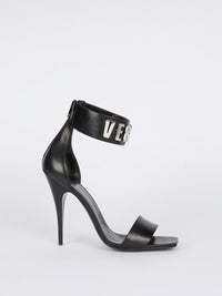 Black Logo Ankle Strap Leather Sandals