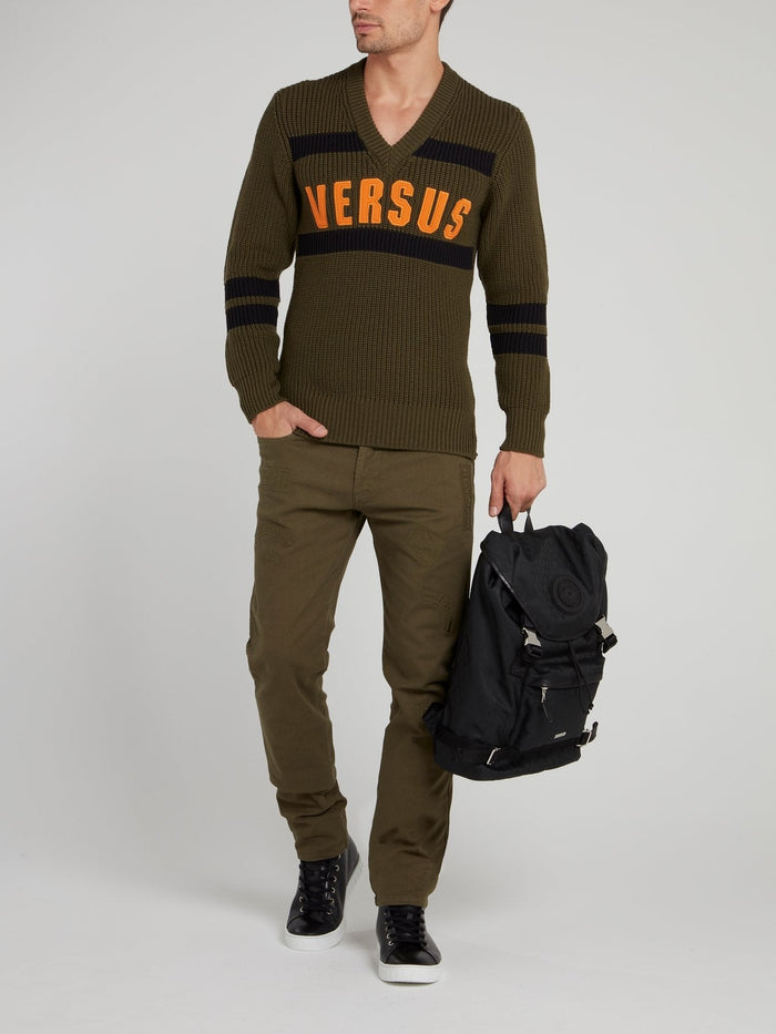 Olive Varsity Knit Sweater