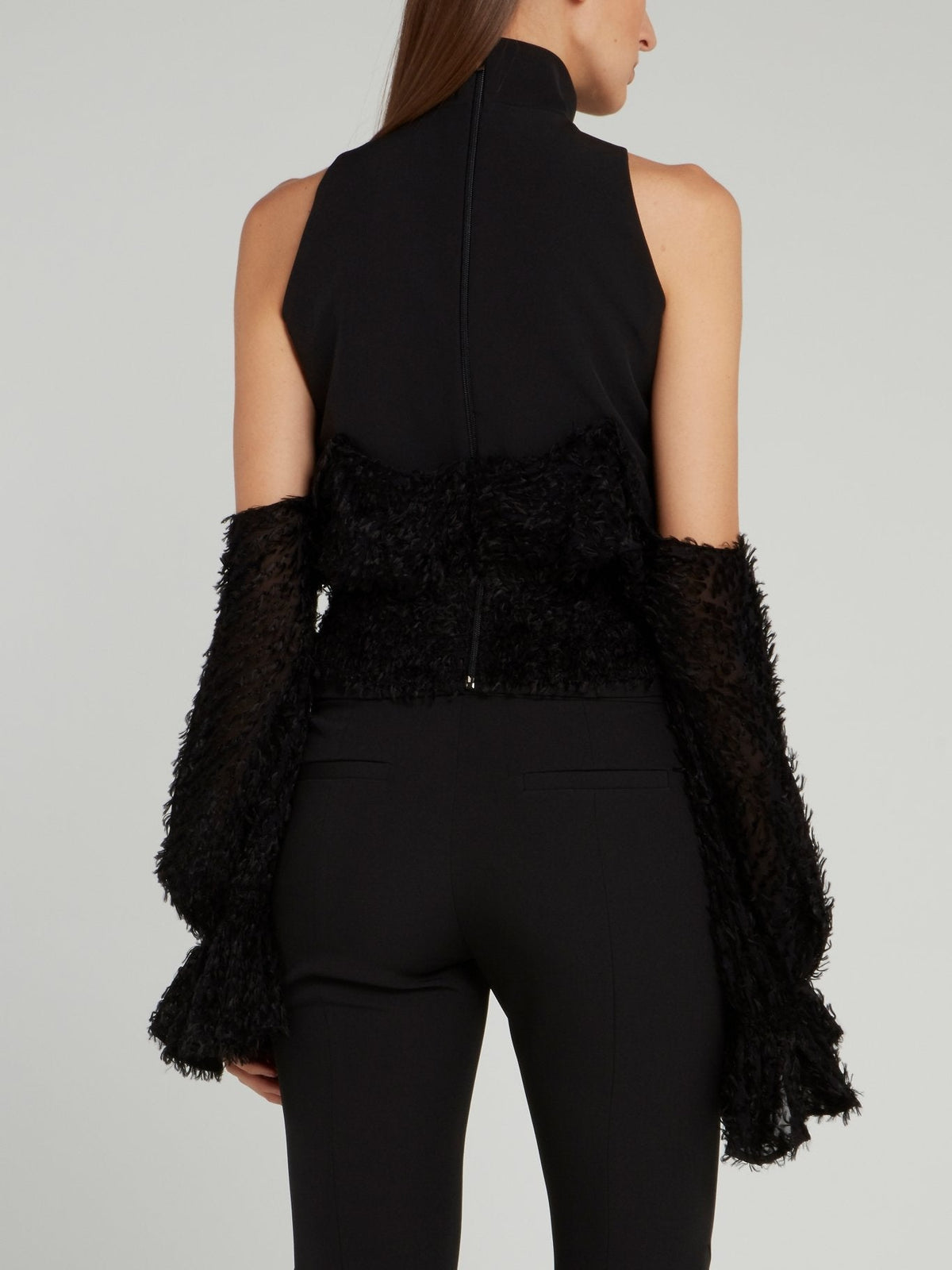 Black Cold Shoulder Fur Top