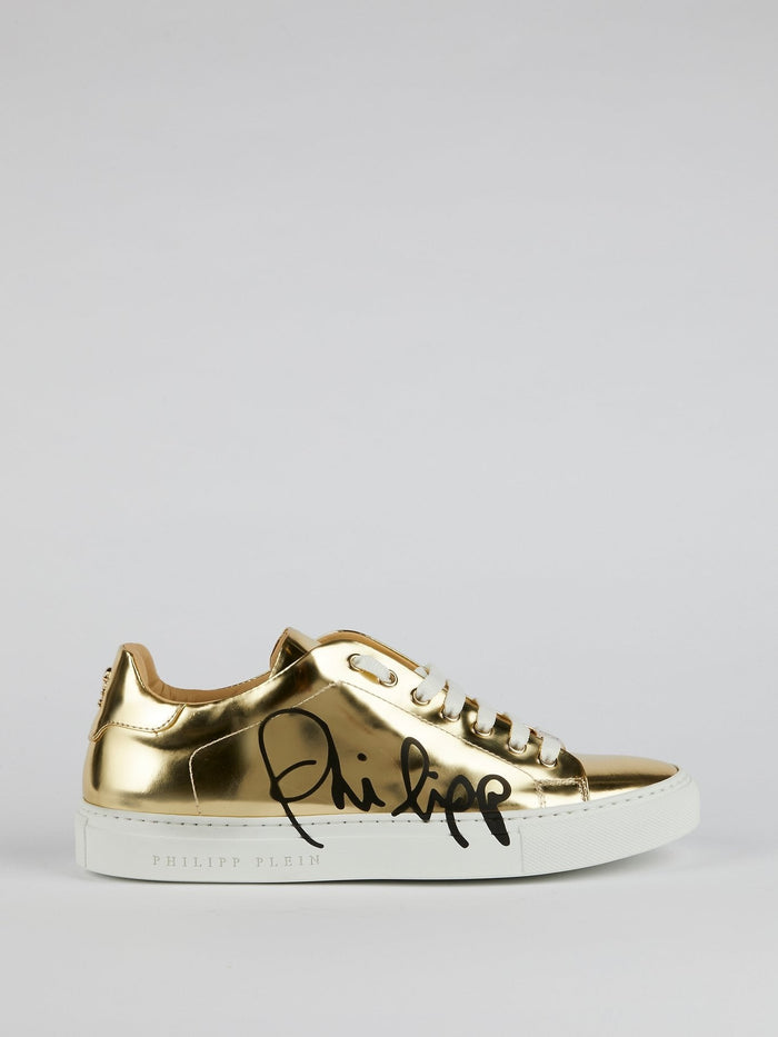 Signature Gold Leather Sneakers