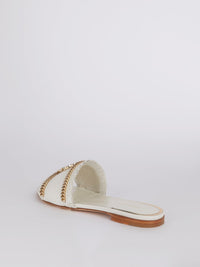 White Chain Embellished Flat Sandals