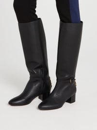 Black Rear Logo Knee High Boots