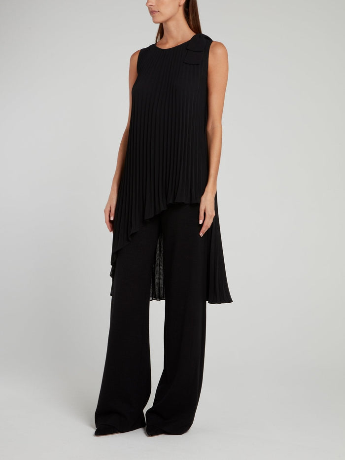 Black Asymmetric Pleated Top