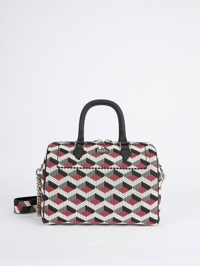 White-Red Navajos Squared Top Handle Bag