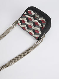 White-Red Mini Dafne Navajos Squared Shoulder Bag