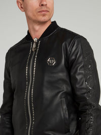 Studded Leather Bomber Jacket