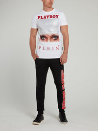 White Playboy Print Round Neck T-Shirt