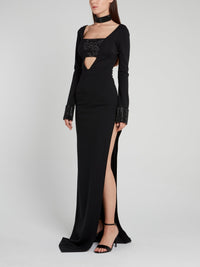 Jessa Black Embellished Slit Dress