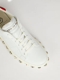 White Embellished Sole Perforated Sneakers