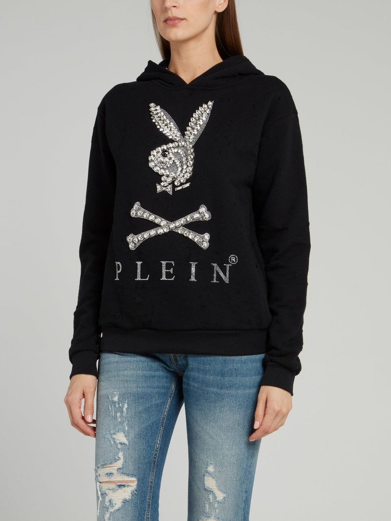 Playboy Crystal Embellished Hoodie Sweatshirt