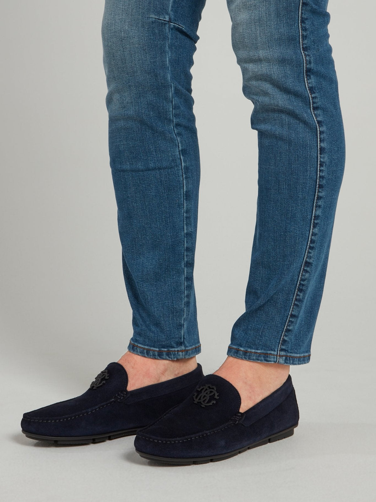 Navy Suede Logo Loafers