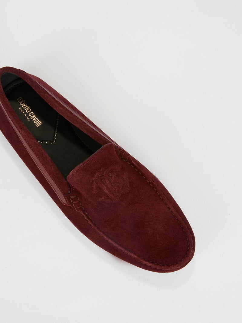 Burgundy Suede Logo Loafers