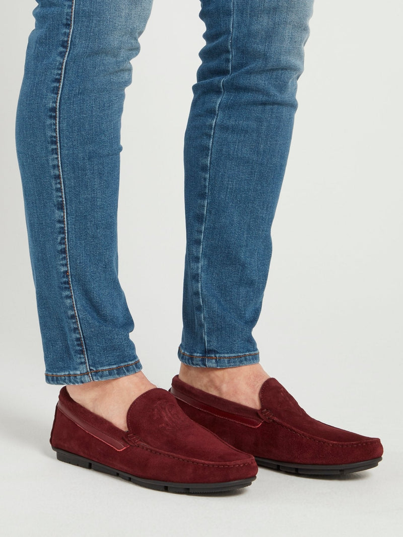 Burgundy Suede Logo Loafers