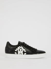 Black Snake Skin Textured Logo Sneakers