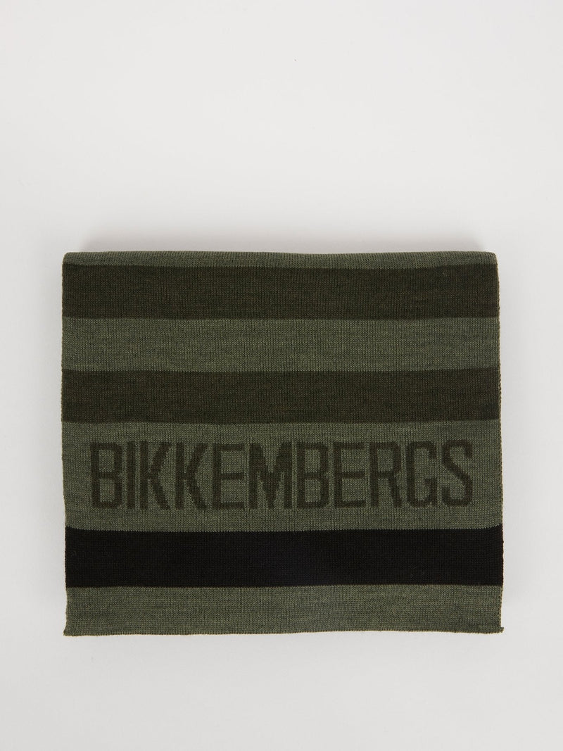 Olive Ribbed Logo Scarf