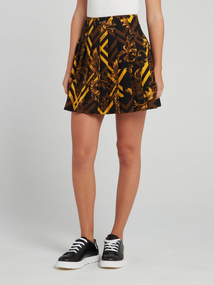 Baroque Print Pleated Circle Skirt