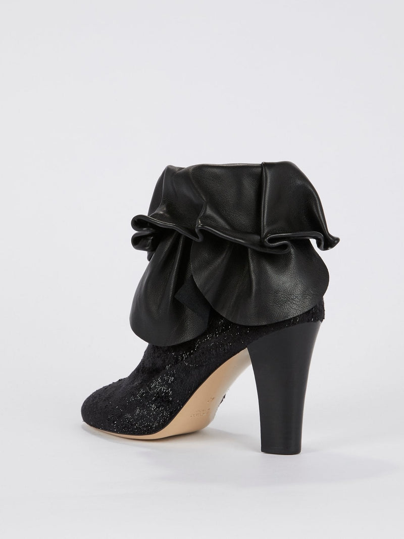 Black Ruffle Top Ankle Boots