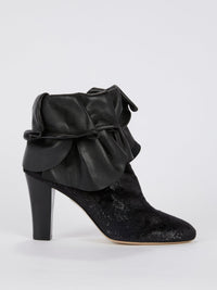 Black Ruffle Top Ankle Boots