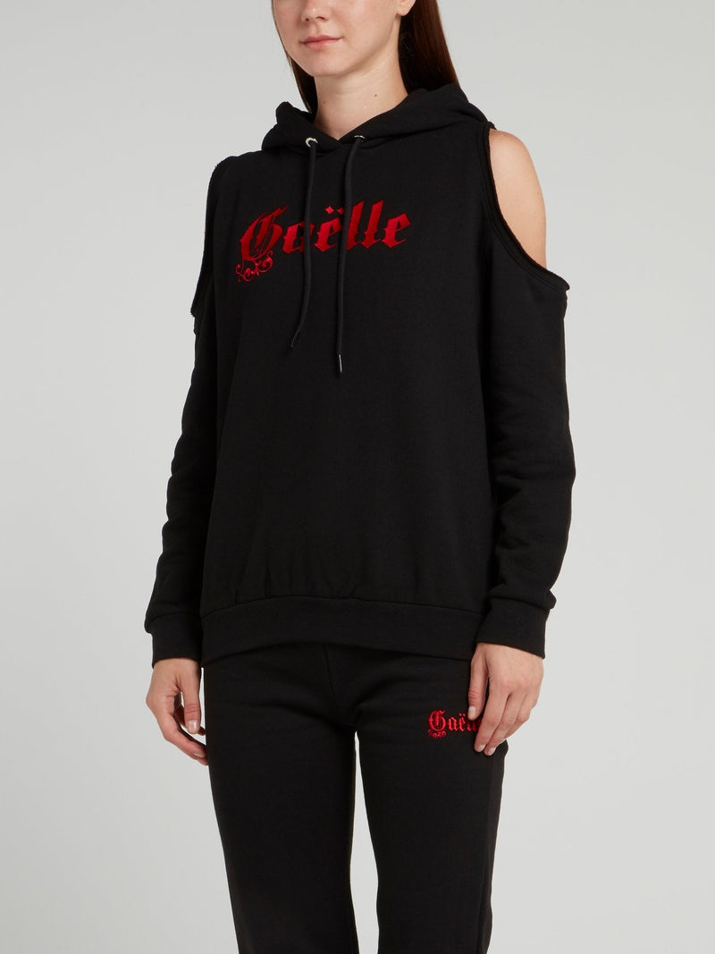 Black Cold Shoulder Hooded Sweatshirt